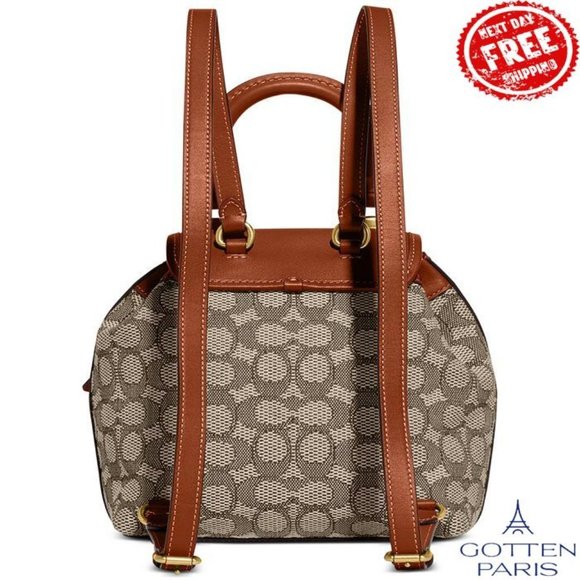 COACH Riya Signature Textile Jacquard Small Backpack Cocoa Burnished Amber Women - Picture 2 of 4